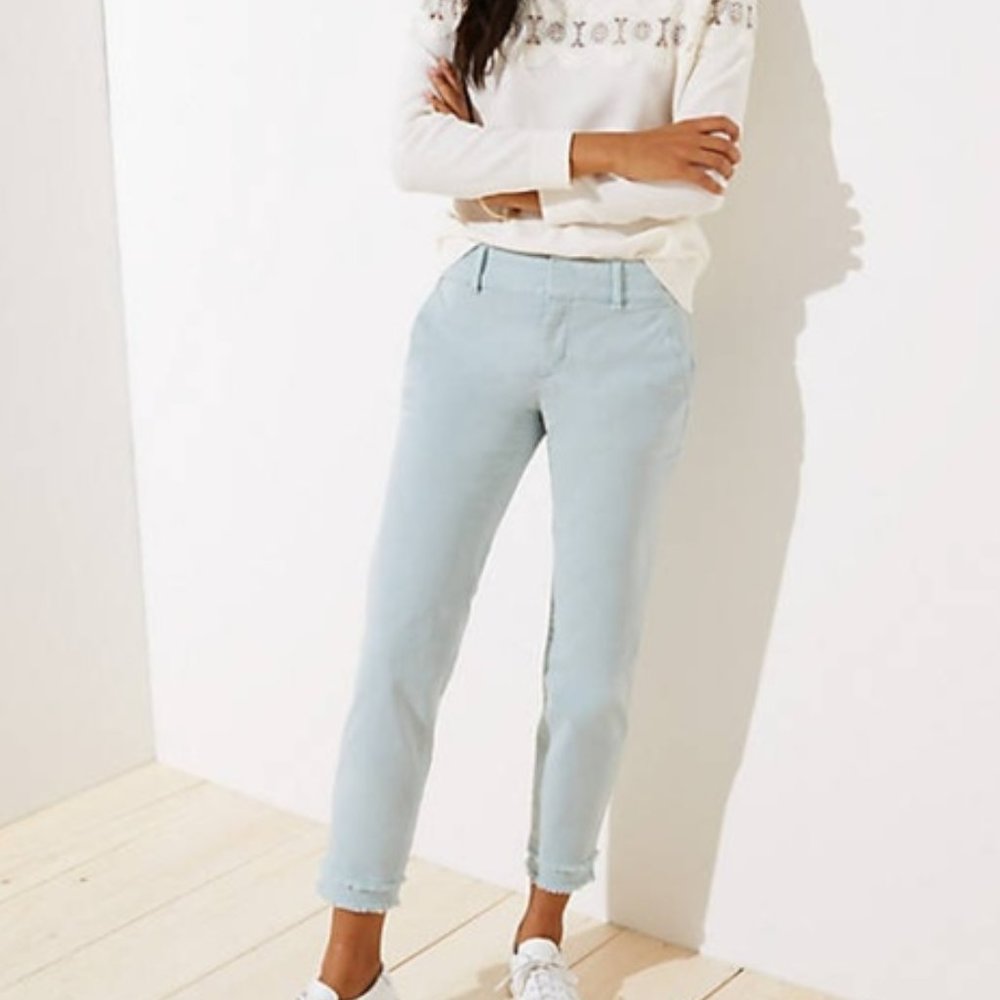 Loft Double Frayed Girlfriend Chinos in Teal Sky